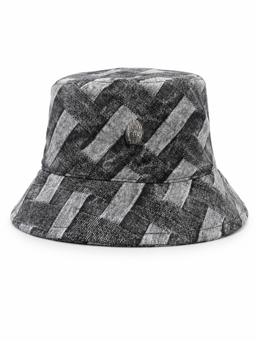 🆕️NWT Kurt Geiger London Kensington Bucket Hat Black/Grey Denim Print